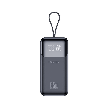 Black power bank with digital display on a white background