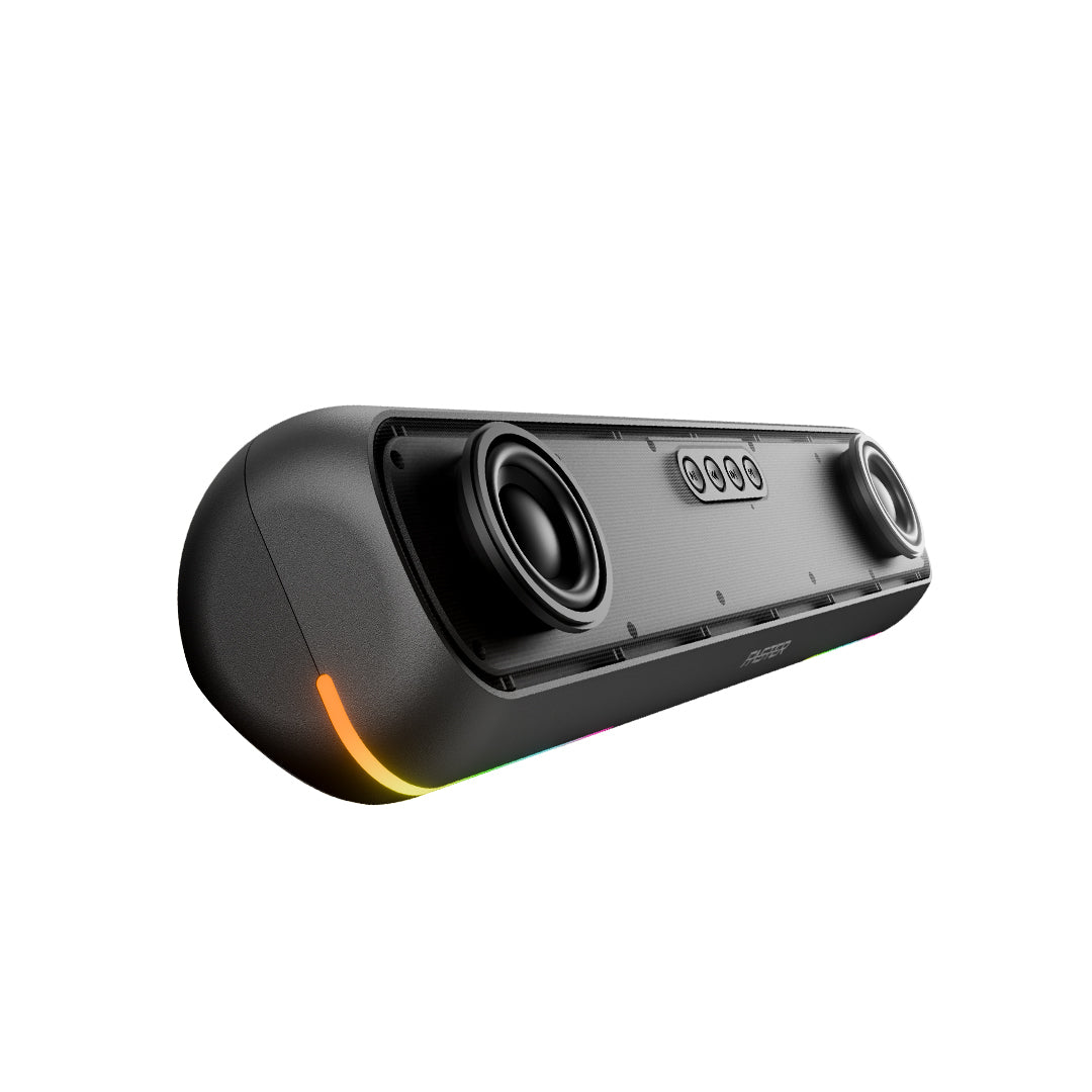 Black electronic device with visible branding on a white background