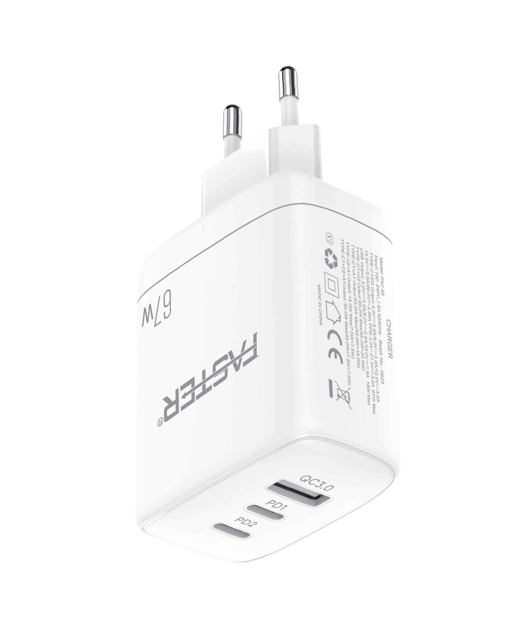 A Close up view of Faster PD-67W Charger