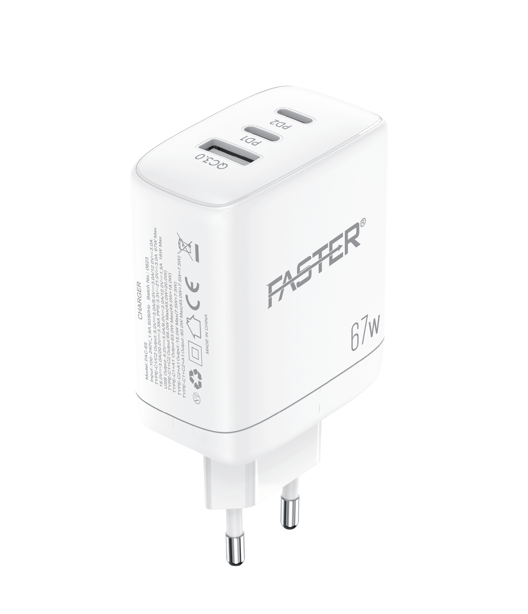 A Close up view of Faster PD-67W Charger