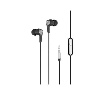 A  Faster F15 universal music handsfree on white background.