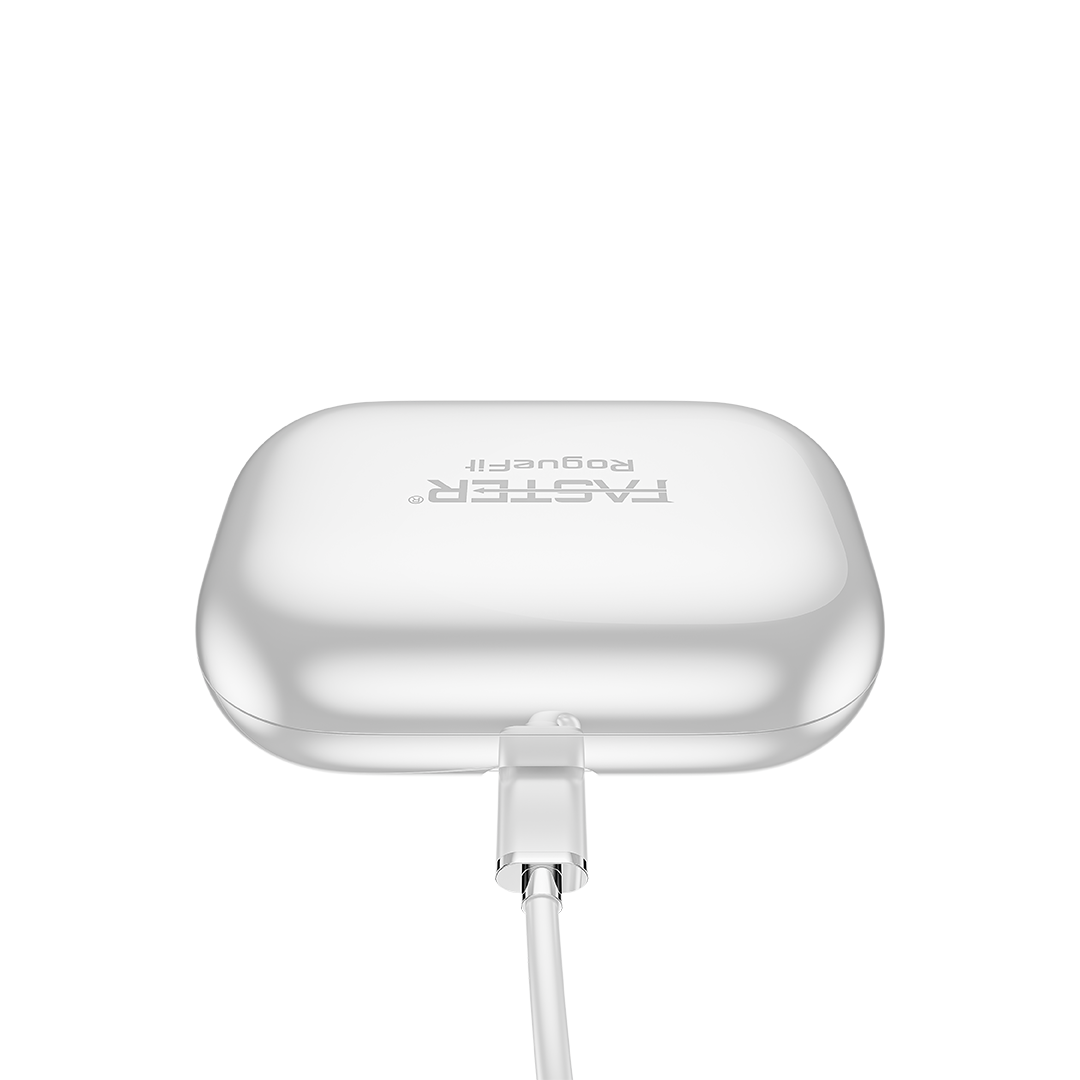 White electronic device with a cable on a white background