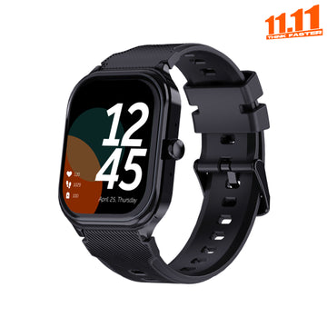 Black smartwatch with a digital display on a white background, featuring the 11.11 logo.