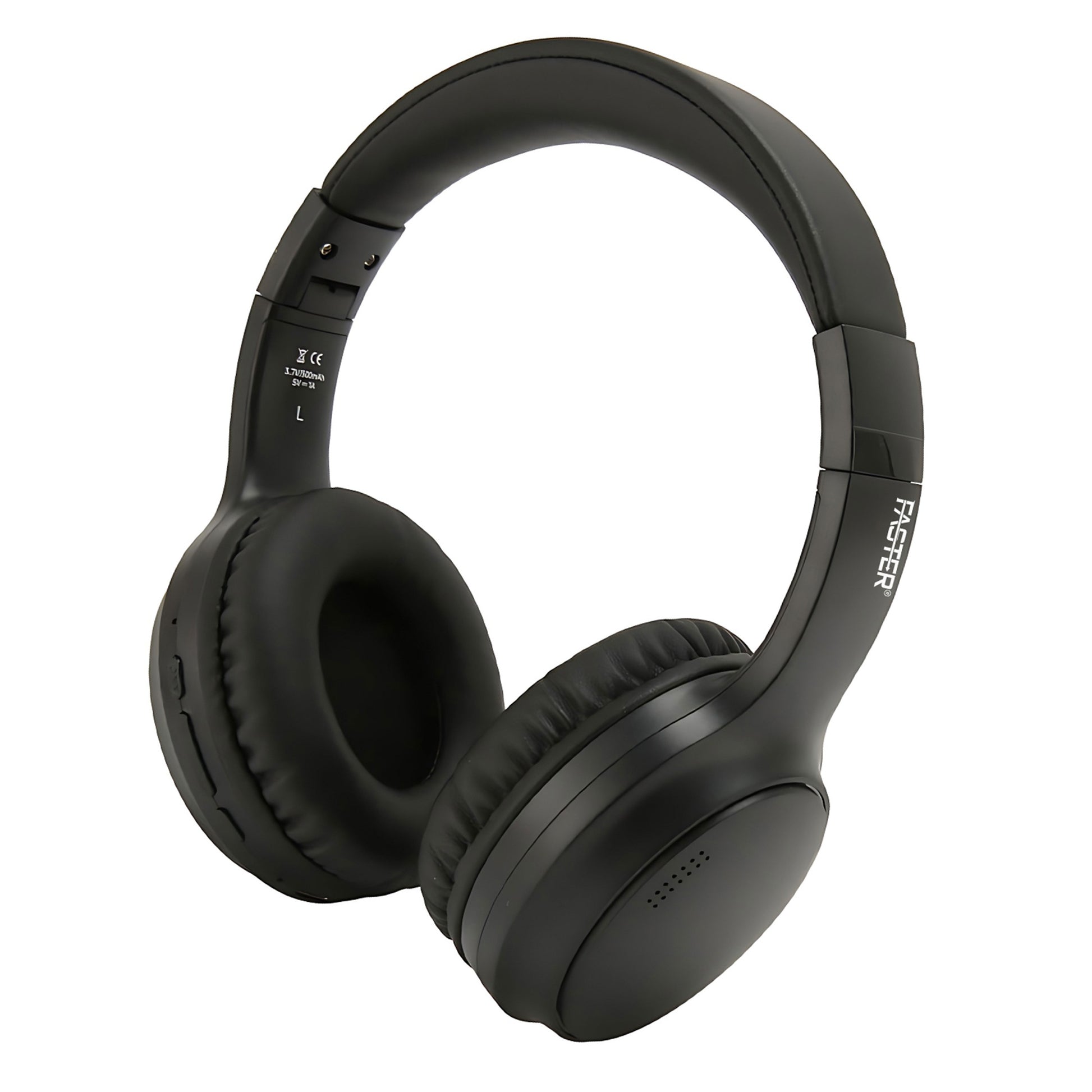 A Side view of Faster black S5 ANC Over-Ear Wireless Headphone with White Background