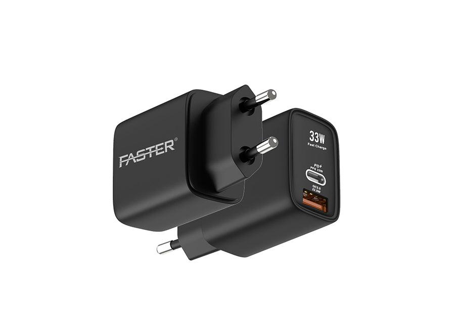  Faster PD-33W Fast Charger Dual Post USB on white background