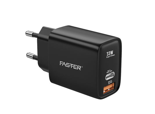 A side view of Faster PD-33W Fast Charger Dual Post USB