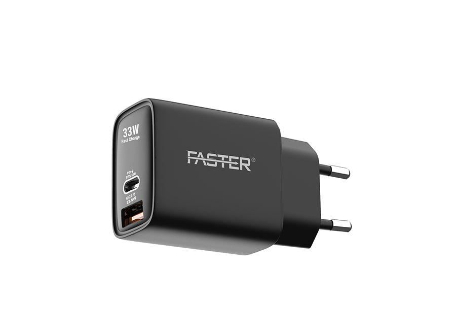  A side view of Faster PD-33W Fast Charger Dual Post USB on white background