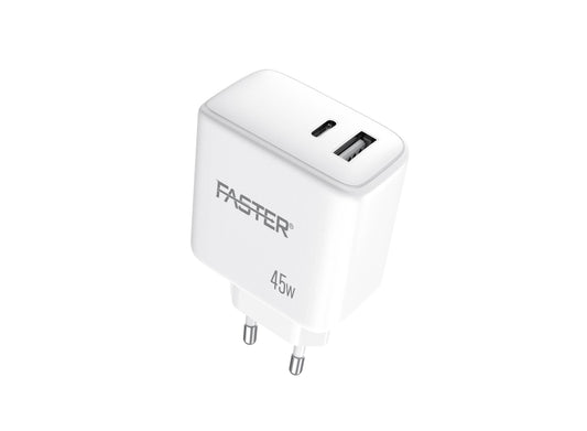 A Faster PD-45W USB-C Super Fast Charger on white background