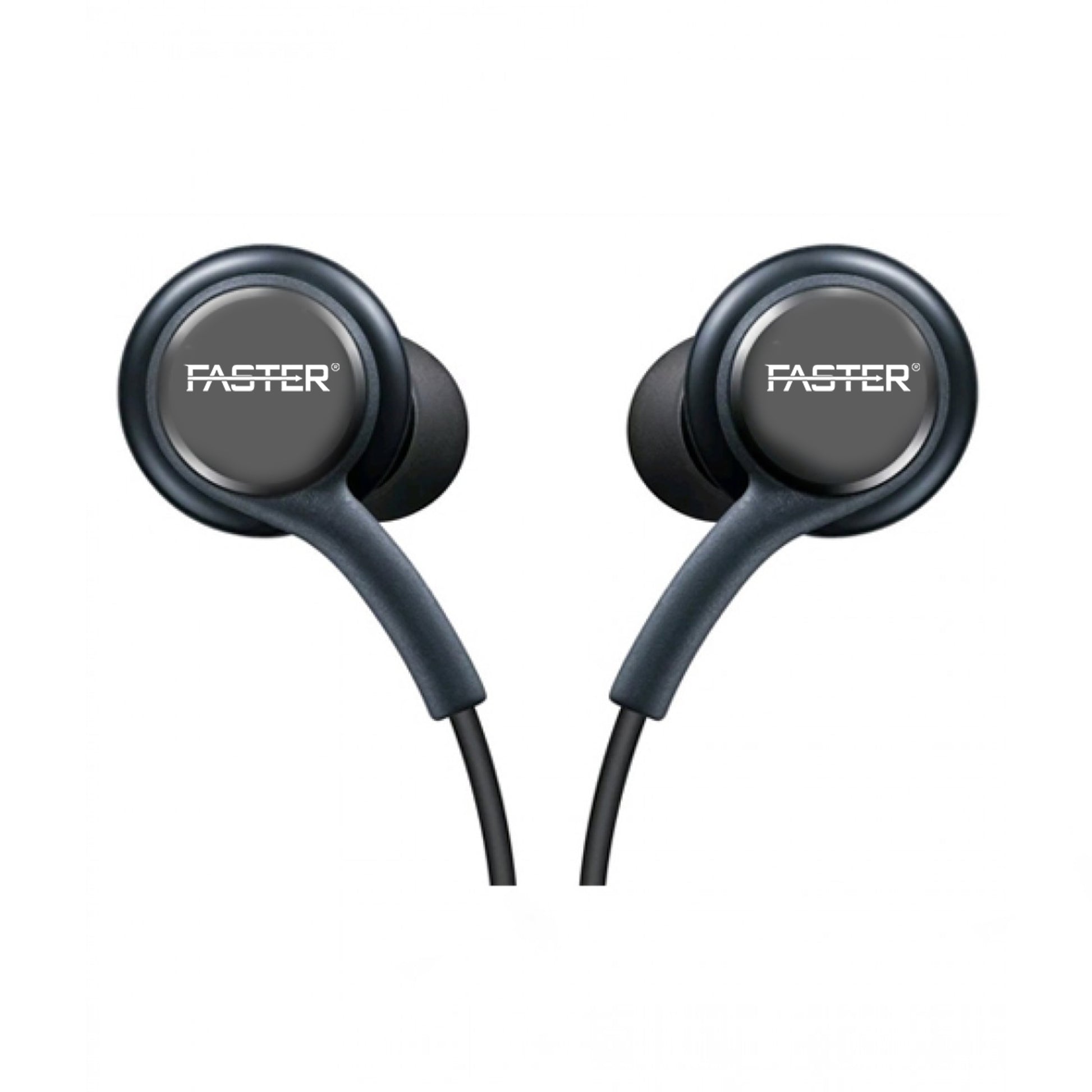 A close up view Faster F5 super bass wonderful sound earphones on white background.