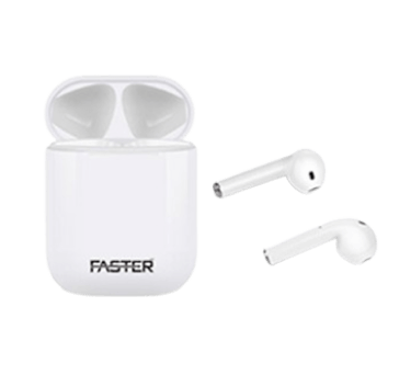 A front view of Faster TW-12 stereo bass sound TWS wireless earbud