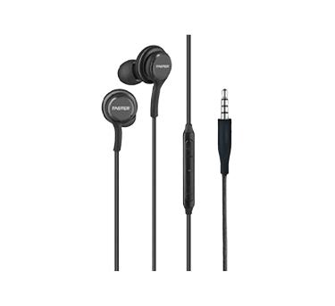 A Faster F5  earphones on white background.