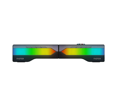 A front side view of Faster G2000 RGB lighting dual gaming wireless speaker