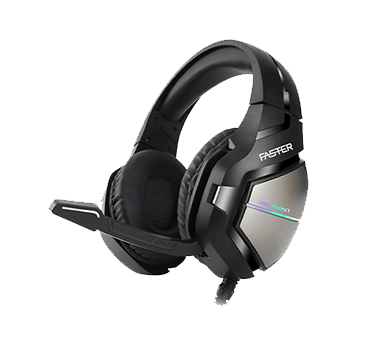 A side view of the Faster BluBolt BG-200 Surround Sound Gaming Headset with a noise-canceling microphone.