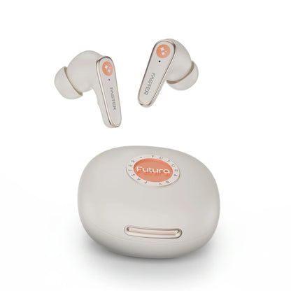 Wireless earbuds with charging case on a white background, featuring the 'Futura' brand.