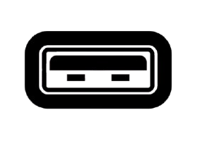 A black USB-A connector icon centered on a plain white background.