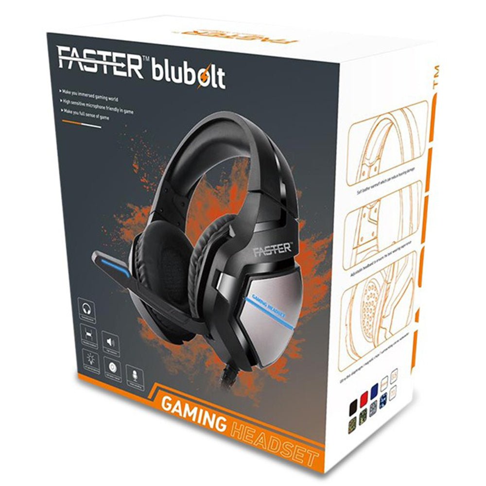 A Faster BluBolt BG-200 Gaming Headset box with white background
