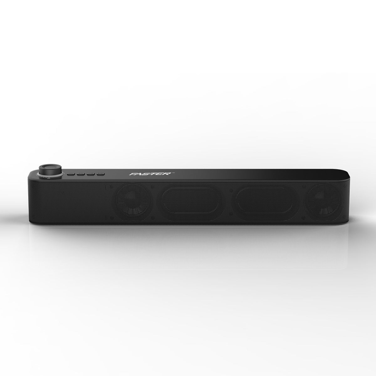 A close-up front view of the Faster Z5 soundbar wireless speaker in black colour on white background.