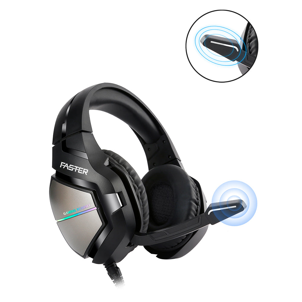 A Faster BluBolt BG-200 Gaming Headset equipped with a noise-canceling microphone