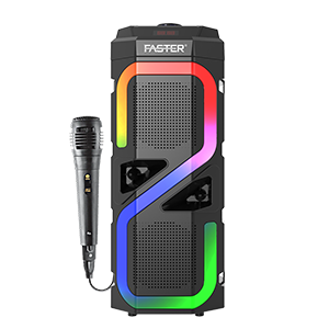 A front side view of Faster Rainbow 7 powerful Bass wireless speaker with Mic