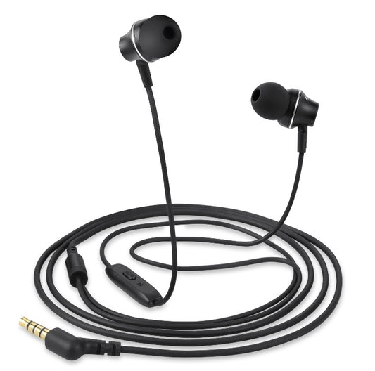 A Faster FHF-10C black stereo sound  earphone on white background