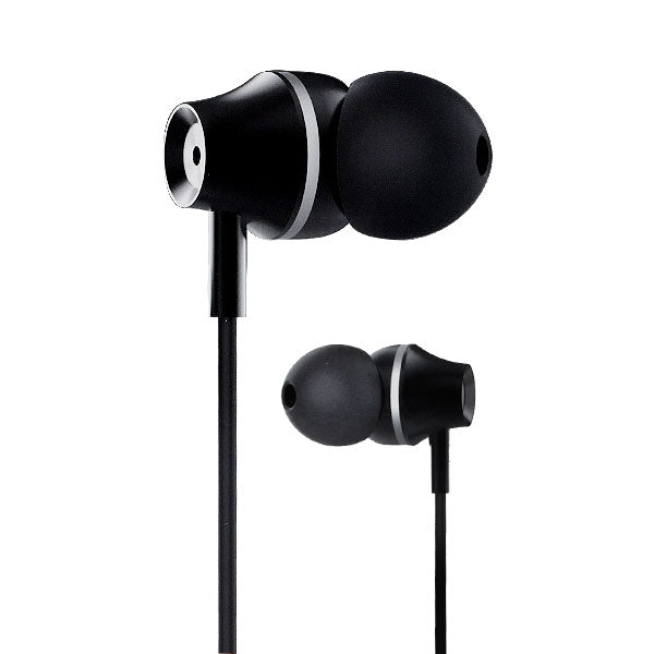 A Faster FHF-10C black stereo sound earphone on white background